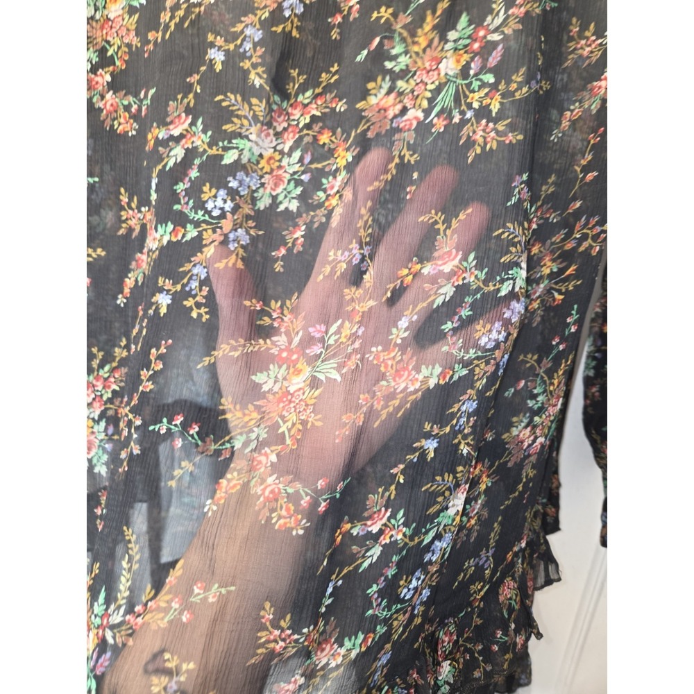 Sundance Black Floral Mist in the Meadows Dress Cause Sheer Prairie Dress. M - Picture 5 of 6